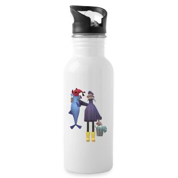 Angeln Angler Fischer Fisch Lustig - Trinkflasche mit integriertem Trinkhalm - Weiß - Rechts
