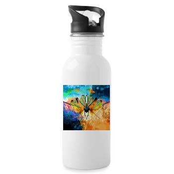 Bunter Schmetterlingsflügel - Trinkflasche mit integriertem Trinkhalm - Weiß - Rechts