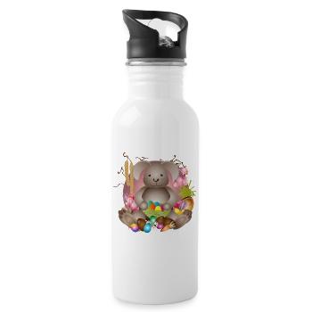 kleiner Osterhase mit Osternest voller Ostereier - Trinkflasche mit integriertem Trinkhalm - Weiß - Rechts