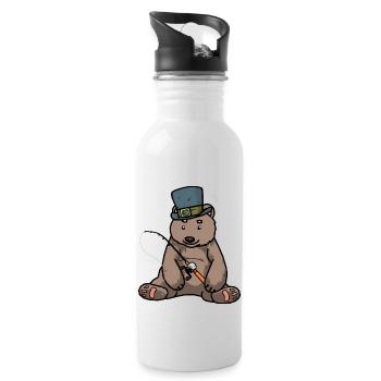 Brown Bear Grizzly Amgler canne à pêche - Gourde avec paille intégrée - blanc - Droite