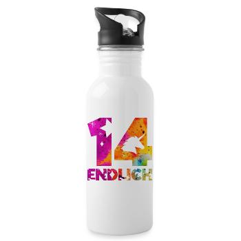 ENDLICH 14 EINHORN 14. GEBURTSTAG - Trinkflasche mit integriertem Trinkhalm - Weiß - Rechts