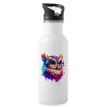Party Eule als Vogel in bunt als cooles Artwork - Trinkflasche mit integriertem Trinkhalm - Weiß - Rechts