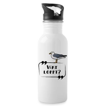 Wat löppt Möwe Plattdeutsch Küste Schriftzug - Trinkflasche mit integriertem Trinkhalm - Weiß - Rechts