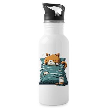 Kawaii Cat Sleep Gift - Water bottle with straw - white - Right