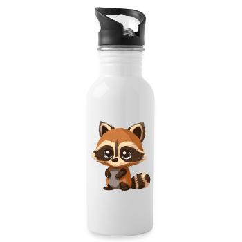 small raccoon - Water bottle with straw - white - Right