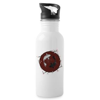 Yin Yang Koi Teich - Trinkflasche mit integriertem Trinkhalm - Weiß - Rechts