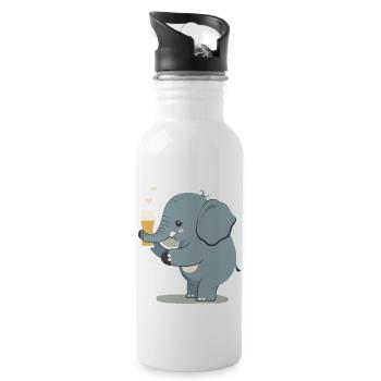Cute elephant drinks a big glass of beer - Water bottle with straw - white - Right