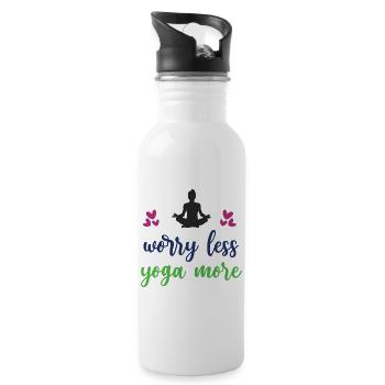 Worry Less Yoga More - Water bottle with straw - white - Right