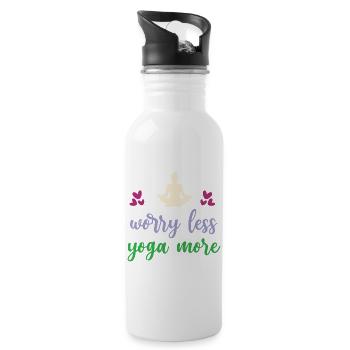 Worry Less Yoga More - Water bottle with straw - white - Right