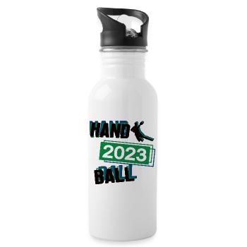 Handball 2023 Handballer Handballspiel Ballsport - Trinkflasche mit integriertem Trinkhalm - Weiß - Rechts