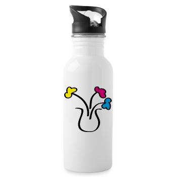 Abstract drawing flowers in a vase - Water bottle with straw - white - Right