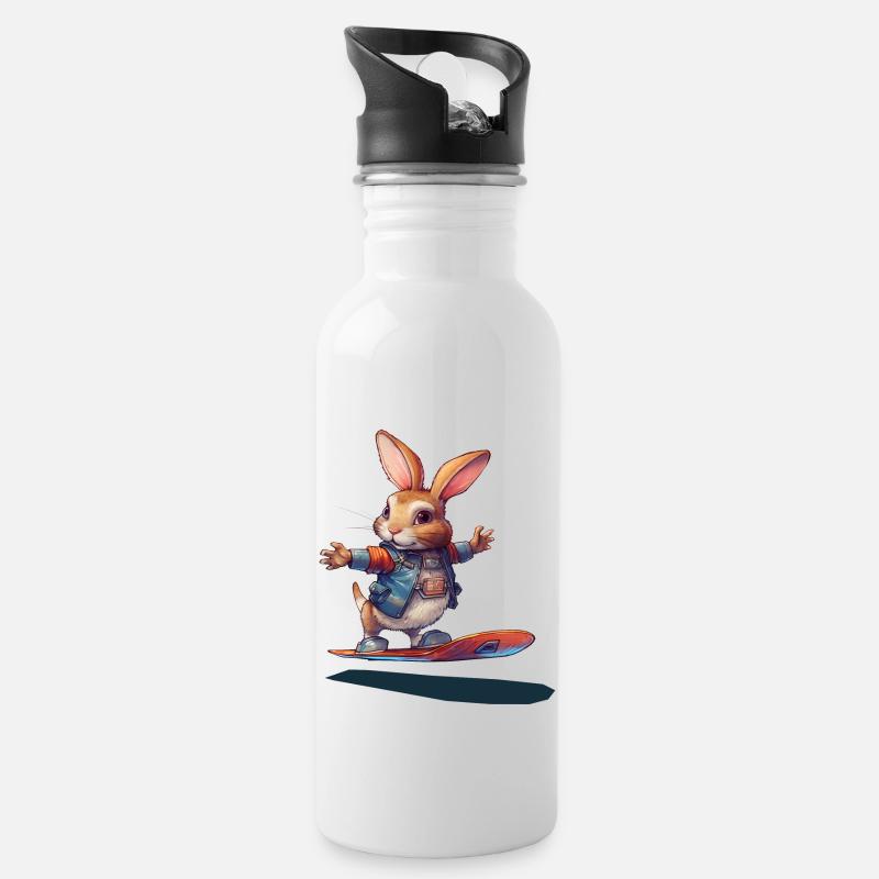 Lapin sur skateboard du futur - Gourde avec paille intégrée - blanc