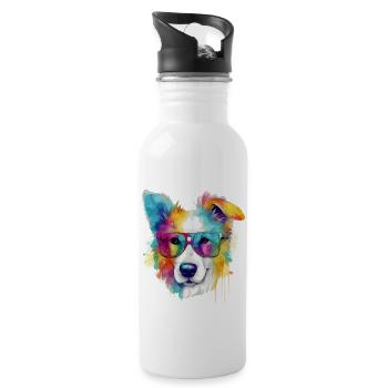 Rexo the bespectacled dog - Water bottle with straw - white - Right