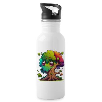 tree cartoon art - Trinkflasche mit integriertem Trinkhalm - Weiß - Rechts