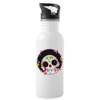 Cute Sugar Skull in candy frame - Water bottle with straw - white - Right