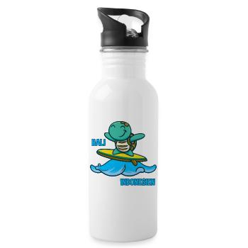Kawaii turtle surfer, Bali Indonesia - Water bottle with straw - white - Right