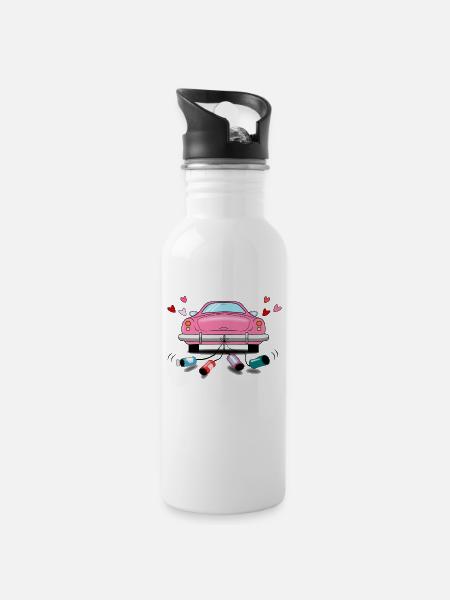 Mariage Voiture Rose Mariage - Gourde avec paille intégrée - blanc