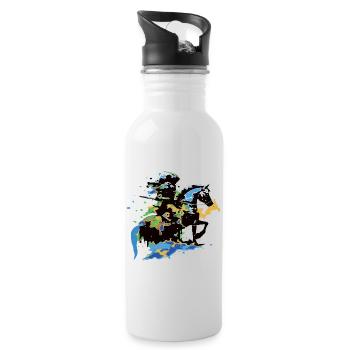 Reiter Pferd bunt - Trinkflasche mit integriertem Trinkhalm - Weiß - Rechts