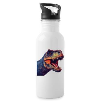 Dinosaurier T-Rex im Polygon-Stil - Trinkflasche mit integriertem Trinkhalm - Weiß - Rechts
