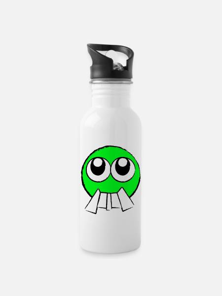 Face (color freely selectable) - Water bottle with straw - white