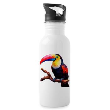 Polygonaler Tukan auf Ast - Künstlerisches Vogel - Trinkflasche mit integriertem Trinkhalm - Weiß - Rechts