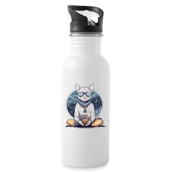 Meditating Cat - Trinkflasche mit integriertem Trinkhalm - Weiß - Rechts