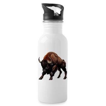 Kuh, Ochse, Bulle, Bison - Tierisches Design - Trinkflasche mit integriertem Trinkhalm - Weiß - Rechts