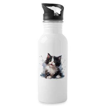 Black and white kitten - Water bottle with straw - white - Right