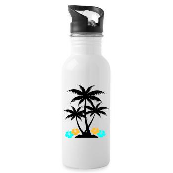 Hibiscus palmier - Gourde avec paille intégrée - blanc - Droite