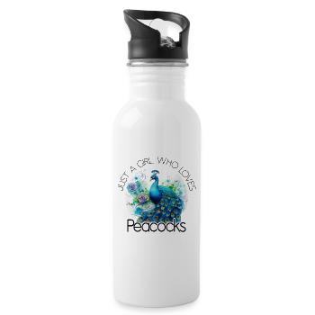 Pfau Blumen Pfauenfeder Exotisch Farbenfroh Bunt - Trinkflasche mit integriertem Trinkhalm - Weiß - Rechts