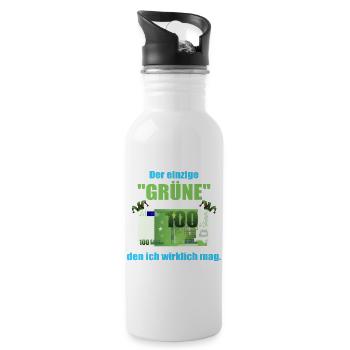Den Grüne mag ich ! - Trinkflasche mit integriertem Trinkhalm - Weiß - Rechts