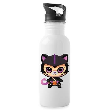 Ninja Cat Purple Kitty - Water bottle with straw - white - Right