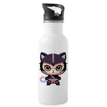 Ninja Cat Pinky Kitty - Water bottle with straw - white - Right