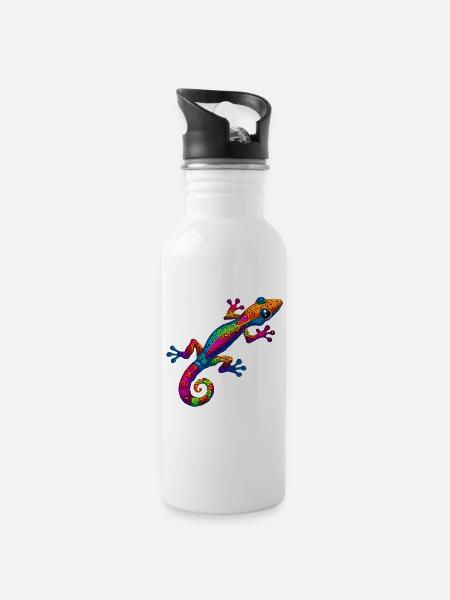 Gecko - Trinkflasche mit integriertem Trinkhalm - Weiß