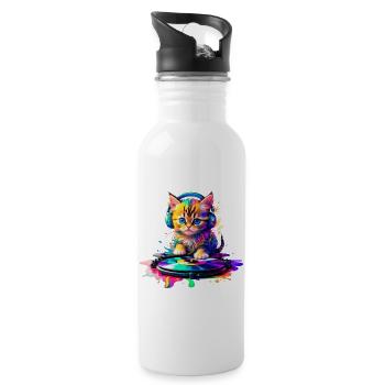 Chaton DJ - Arc-en-ciel 2 - Gourde avec paille intégrée - blanc - Droite