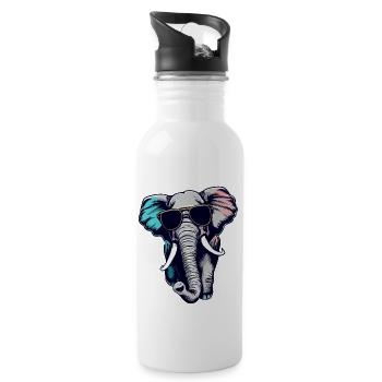 Cool Elefant - Elefant mit Sonnenbrille - Trinkflasche mit integriertem Trinkhalm - Weiß - Rechts