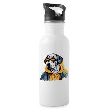 Held Skizze | Dalmatinischer Feuerwehrmann - Trinkflasche mit integriertem Trinkhalm - Weiß - Rechts