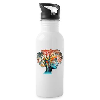 Optische Täuschung Kopf-Baum - Trinkflasche mit integriertem Trinkhalm - Weiß - Rechts