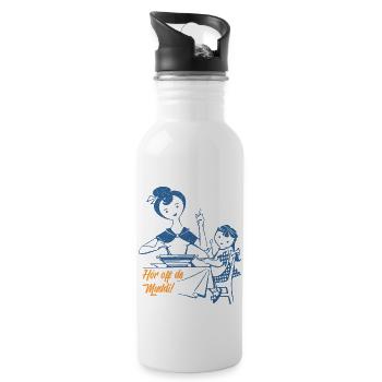 Hör off de Muddi (Mundart-Retro-Edition) - Trinkflasche mit integriertem Trinkhalm - Weiß - Rechts