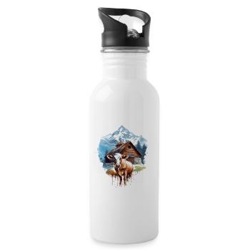 Zermatt, Matterhorn, mountain, chalet, cow - Water bottle with straw - white - Right