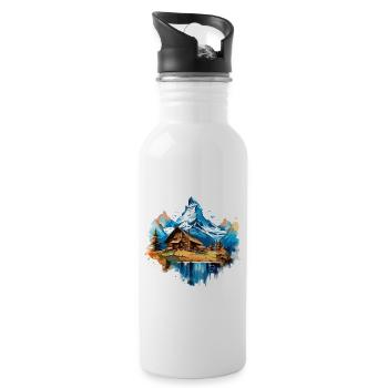Zermatt, Matterhorn, Matterhorn mountain, chalet, lake - Water bottle with straw - white - Right