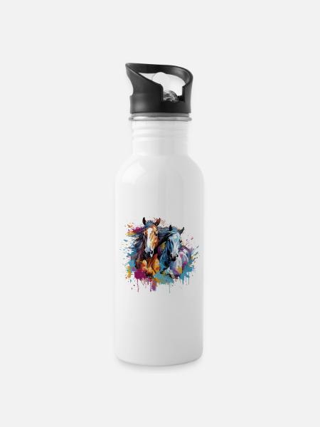 Horses, horses - Water bottle with straw - white