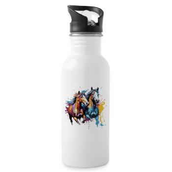 Pferd, Pferde - Trinkflasche mit integriertem Trinkhalm - Weiß - Rechts