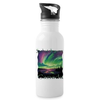 Saskatchewan-Nordlichter im Grunge-Stil - Trinkflasche mit integriertem Trinkhalm - Weiß - Rechts