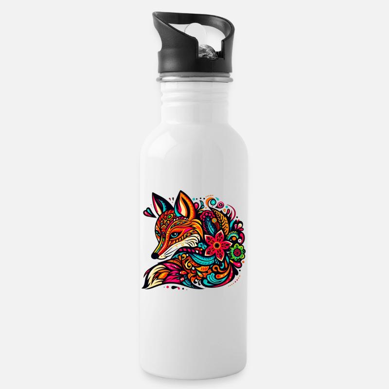 Fuchs - Trinkflasche mit integriertem Trinkhalm - Weiß
