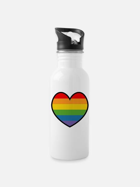 LGBT QUEER HERZ black Tshirt Design lgbt csd Shirt - Trinkflasche mit integriertem Trinkhalm - Weiß
