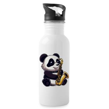 Cute panda with a saxophone - Water bottle with straw - white - Right