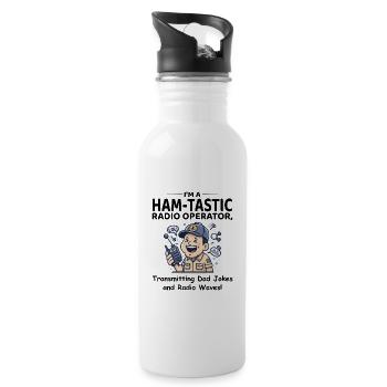 Glücklicher Amateurfunker mit Mikrofon - Trinkflasche mit integriertem Trinkhalm - Weiß - Rechts