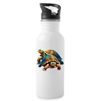 Schildkröten Motiv einfach - Bunt - Trinkflasche mit integriertem Trinkhalm - Weiß - Rechts
