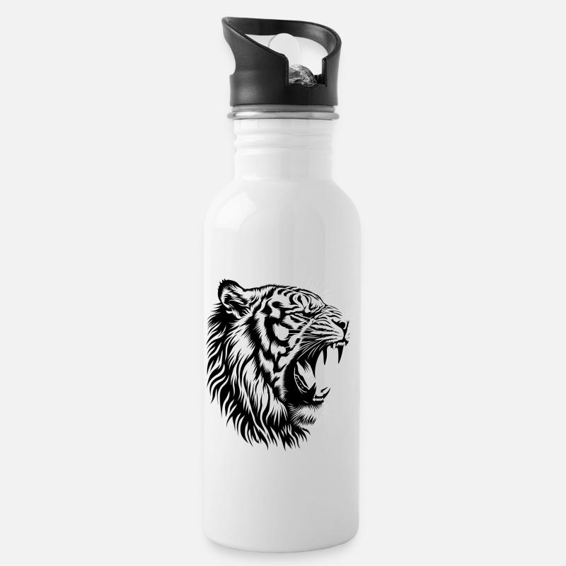 Tiger brüllt im Kindergarten - Trinkflasche mit integriertem Trinkhalm - Weiß